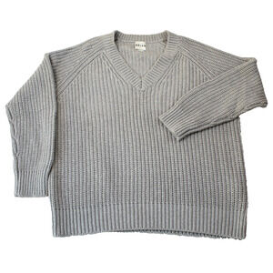 Reiss Cashmere Angora Blend Chunky Sweater Women Large Gray Shimmer Chic